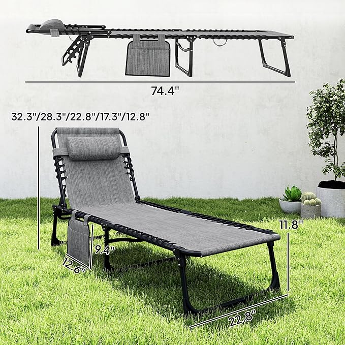 Outsunny Folding Chaise Lounge Chair, Patio Sun Tanning Chair, Outdoor Chaise Lounger with 5-Position Reclining Back, Breathable Mesh Seat for Beach, Poolside, Yard, Gray