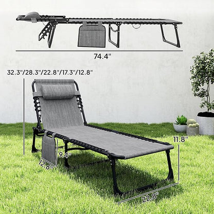 Outsunny Folding Chaise Lounge Chair, Patio Sun Tanning Chair, Outdoor Chaise Lounger with 5-Position Reclining Back, Breathable Mesh Seat for Beach, Poolside, Yard, Gray