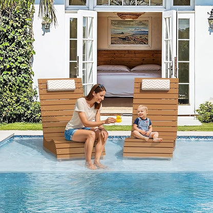 HDPS Pool Lounge Chairs Set of 4, Use in Pools Lounge Chairs up to 10-Inches of Water, Chaise Chairs with Headrest, Lounge Chair Outdoor, Fade-Resistant Pool Lounger for Deck