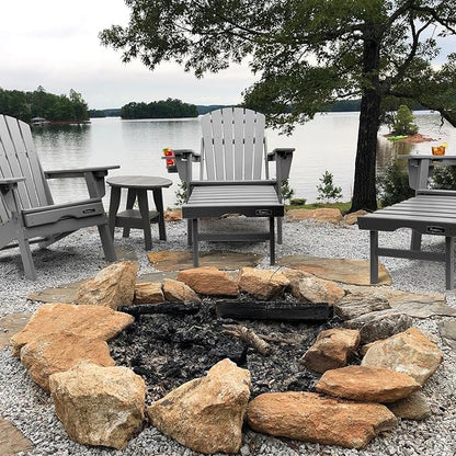 FUNBERRY Adjustable Folding Adirondack Chair with Retractable Ottoman, All Weather Fire Pit Chairs with Cup Holder