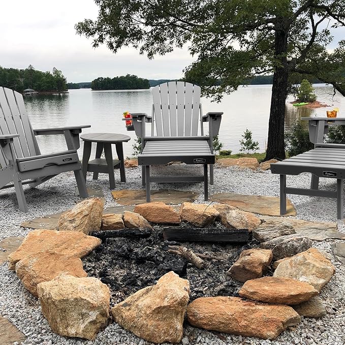 FUNBERRY Adjustable Folding Adirondack Chairs Set of 4 with Retractable Ottoman, All Weather Fire Pit Chairs with Cup Holder