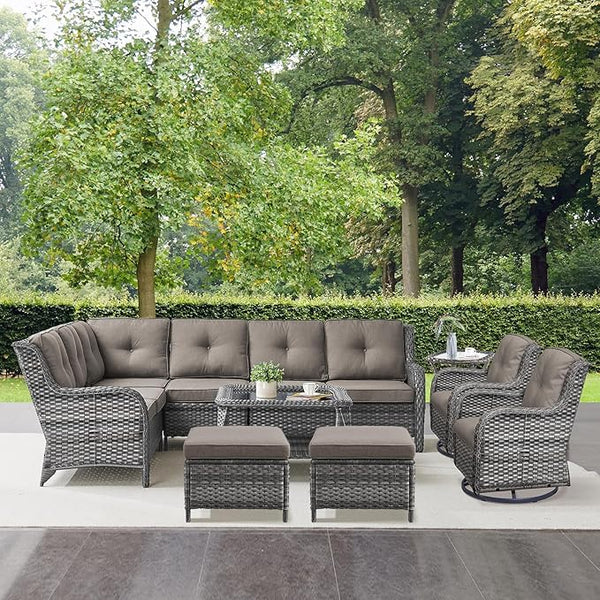 Belord 8 Piece Wicker Patio Furniture Set, Outdoor Swivel Rocker Chairs Set of 2 with Ottomans and Sectional Couch - Photo 1