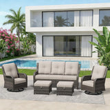 5 Piece Outdoor Wicker Patio Furniture Set, Outdoor Swivel Rocker Patio Chairs Set with Thickened Olefin Cushions - Photo 9