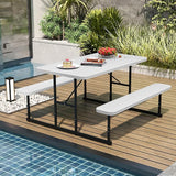 Giantex Picnic Table Bench Set for 4 People, 4.5FT Outdoor Rectangular Dining Table & 2 Benches w/Umbrella Hole - Photo 3