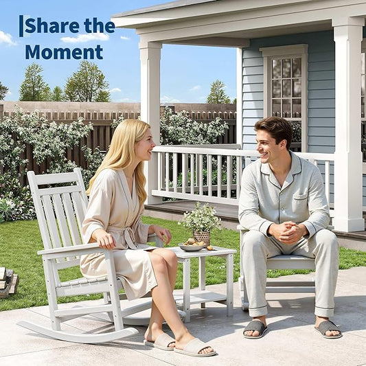 HDPE Rocking Chair Outdoor- Poly High Back Porch Rocker Chairs for Adults - All Weather Resistant Furniture for Patio Front Porch - White