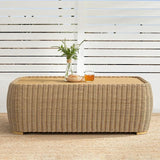 CHITA Wicker Patio Coffee Table, 41” All-Weather Rattan Outdoor Coffee Table with Wood-Grain Metal Top - Photo 1