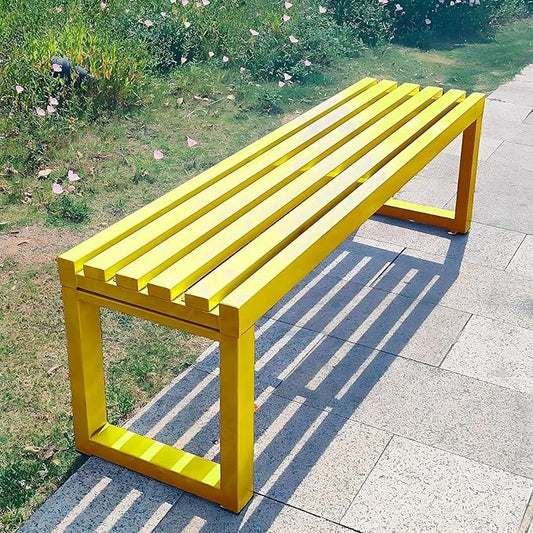 Durable 59in Weatherproof Metal Outdoor Bench, Backless Cast Iron Patio Furniture, Yellow Garden Seat for Porch, Park & Lawn - Ideal for Outdoor Relaxation