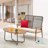 LOKATSE HOME Outdoor 2 Pcs Patio Loveseat Wood with Coffee Table Bistro Cushioned Outside Bench Wicker for Garden - Photo 6
