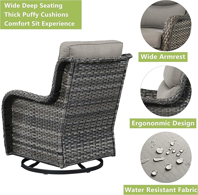Rilyson Wicker Rocking Chair Swivel Chairs - 3 Piece Rocker Patio Furniture Set Rattan Rocking Bistro Sets with Glass - Photo 6