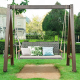 RELAX4LIFE 2-Seater Outdoor Porch Swing - Patio PE Rattan Hanging Swing Bench with Seat Cushion and Strong Hanging Ropes - Photo 9