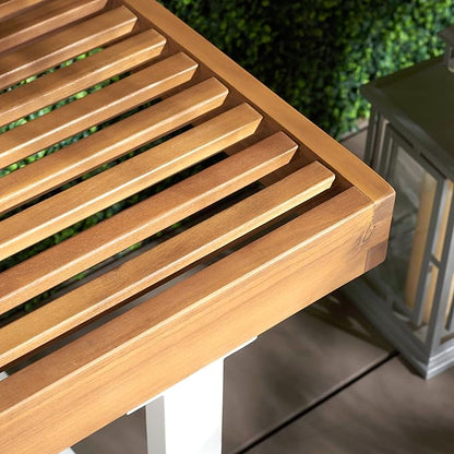 SAFAVIEH Outdoor Collection Monti Natural/White Solid Wood Bench, Ideal for Deck, Patio, Backyard, Sunroom