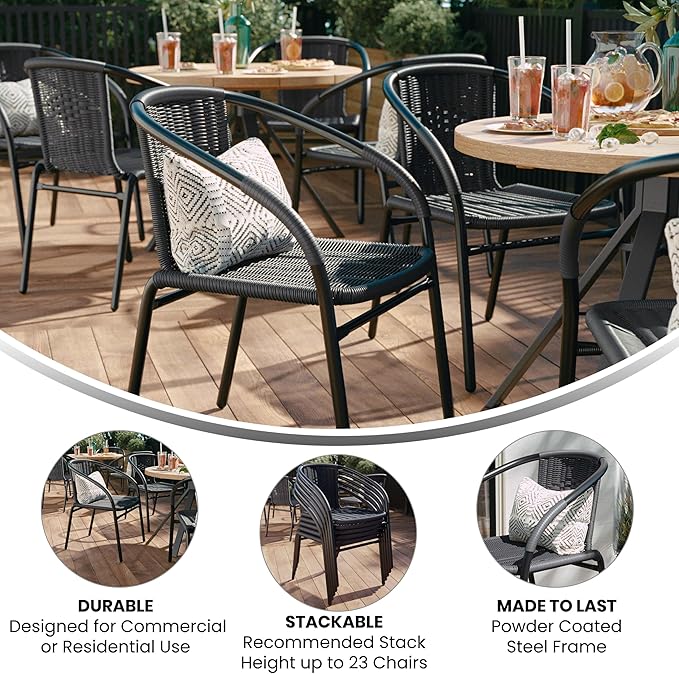 EMMA + OLIVER Set of 2 Modern Rattan Indoor/Outdoor Stack Chairs - Photo 5