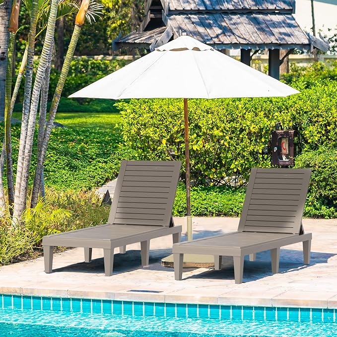 Outdoor Chaise Lounge Chair Set of 2– 5-Position Adjustable Backrest, Waterproof Resin Wicker Sun Lounger for Pool - Photo 2