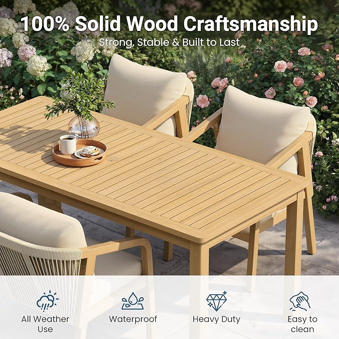 Wisteria Lane 5 Pieces Acacia Patio Dining Set for 4, Patio Dining Table and Chairs Set with Cushion, Modern Outdoor Dining Furniture Set for Lawn Backyard Garden Deck, Beige