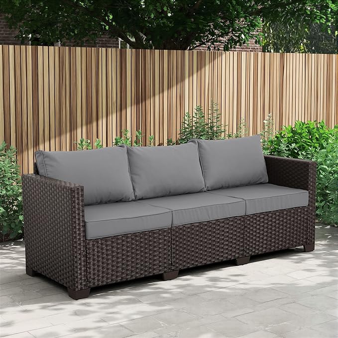 Valita Patio Furniture 3-seat Sofa Brown Wicker Outdoor Furniture Outdoor Couch Deep Seat High Backrest Waterproof - Photo 4