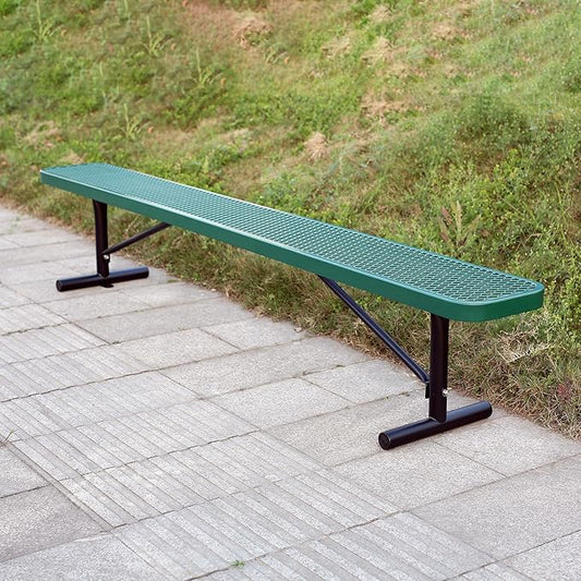 8 Ft Metal Park Benches for Outside, Outdoor Backless Bench with Thermoplastic Coating, Portable Frame, Commercial Expanded Metal Mesh Bench for Shopping Mall, Store, Park, Patio, Deck, Green