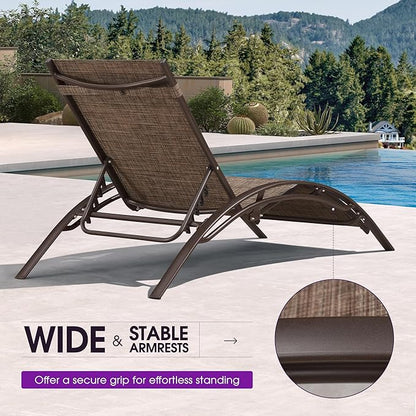PURPLE LEAF Outdoor Oversized Chaise Lounge Chair Set of 3 Patio Pool Lounger Bronze Aluminum Chairs with Side Table Adjustable Tanning Recliner for Outside Backyard Yard Deck Balcony Beach Brown