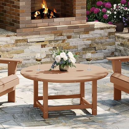 WestinTrends Malibu Low Outdoor HDPE Round Patio Coffee Table, Teak