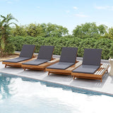 2-Piece Patio Lounge Chair Set with Side Space, Outdoor Chaise Lounge Adjustable & Breathable Acacia Wood Frame - Photo 9
