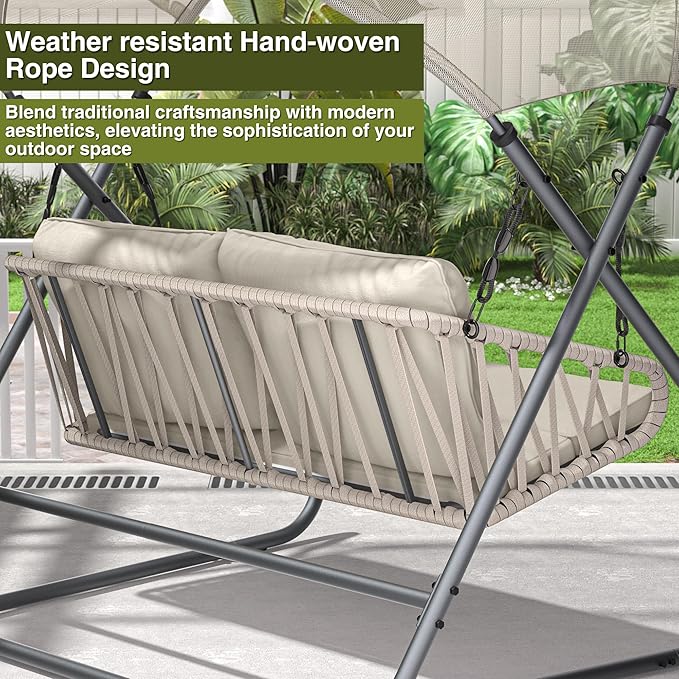 2-Seat Outdoor Porch Swing, Patio Swing with Canopy, Hanging Glider Bench with Thicken Cushions and Pillow - Photo 4