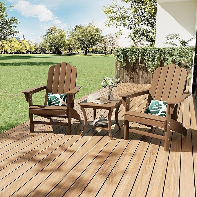 PeakPursuit HDPE Adirondack Chair Set of 2 for Patio, Wood Texture Lawn Chair, Outdoor Patio Furniture for Garden Backyard Deck