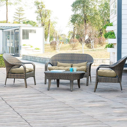 QILLOWAY Outdoor Patio Wicker Seat Cushions Group Loveseat/Two U-Shape/Two Lumbar Pillows for Patio Furniture,Wicker Loveseat,Bench,Porch,All Weather, Settee of 5 (Beige)
