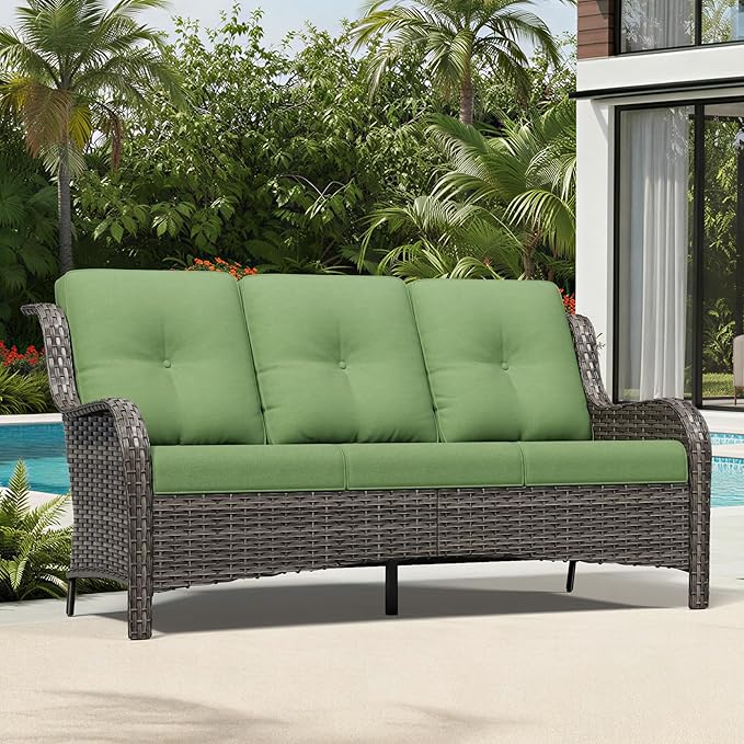 Joyside Outdoor Patio Couch, 3 Seater Outdoor Wicker Sofa with High Back, Deep Seating, Wide Armrest, Thickened Cushions - Photo 1