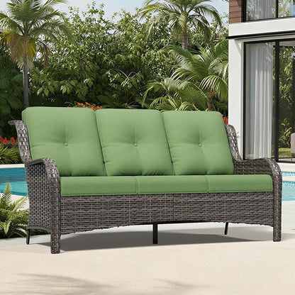 Joyside Outdoor Patio Couch, 3 Seater Outdoor Wicker Sofa with High Back, Deep Seating, Wide Armrest, Thickened Cushions, Patio Sofa for Deck, Porch Use