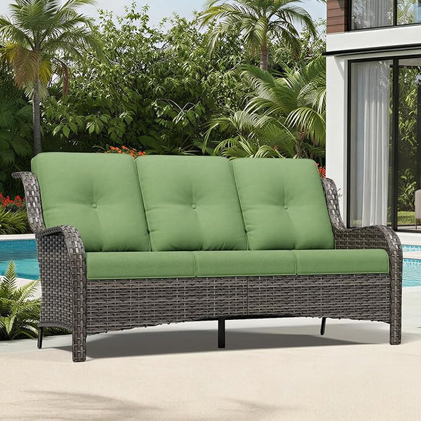Joyside Outdoor Patio Couch, 3 Seater Outdoor Wicker Sofa with High Back, Deep Seating, Wide Armrest, Thickened Cushions - Photo 1