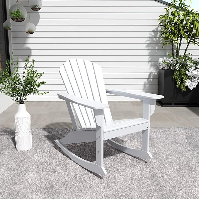 WestinTrends Dylan Outdoor Patio Poly Plastic Adirondack Rocking Chair, White