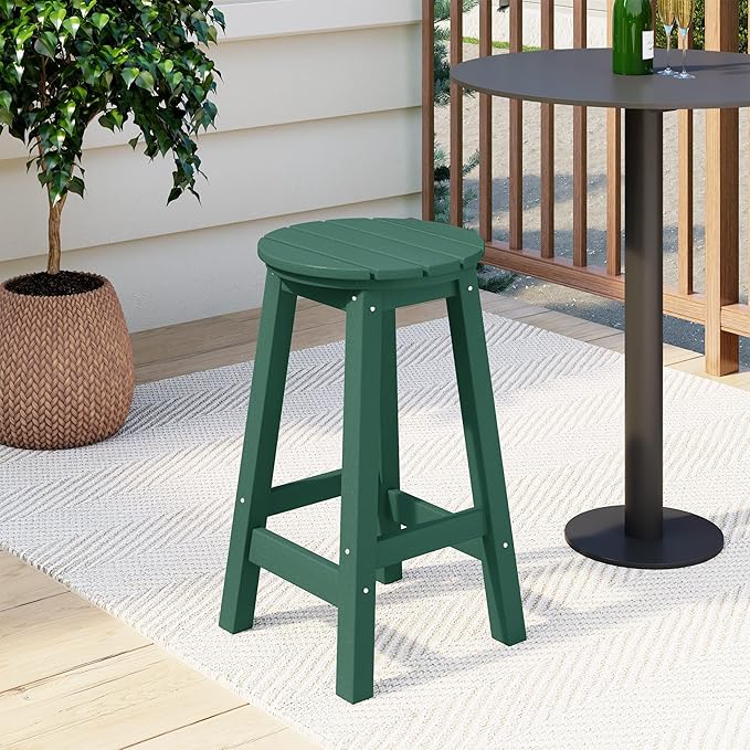 Costaelm 24" Height Outdoor Bar Stools, All-Weather Bar Stools, Adirondack Poly Patio Round Bar Stool for Patio, Deck, Kitchen Counter and Garden, Dark Green