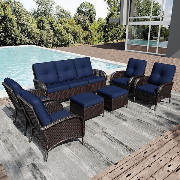 Joyside Wicker Patio Furniture Set, 8 Piece Outdoor Furniture Set with Thickened Cushions, High Back, Deep Seating - Photo 1