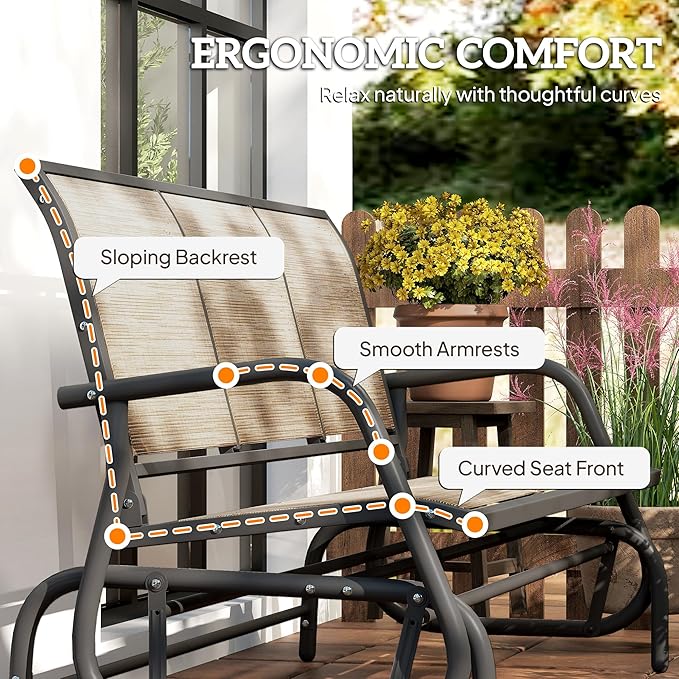 Outsunny 3-Person Patio Glider Bench, Outdoor Porch Glider Swing with 3 Seats, Breathable Mesh Fabric, Metal Frame - Photo 8