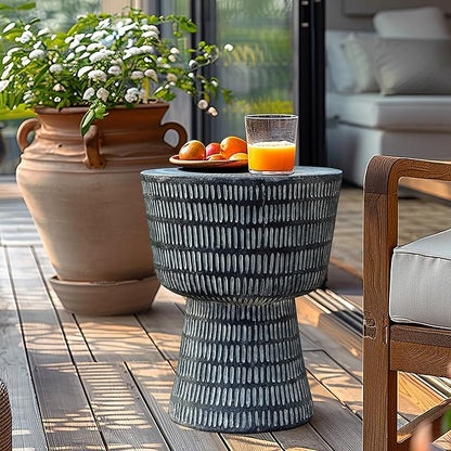 LuxenHome Outdoor Accent Side Table, 15'' Black Round Spiral Pattern End Table, Indoor Outdoor Coffee Furniture for Patio, Living Room, Backyard,Garden Stool and Plant Stand