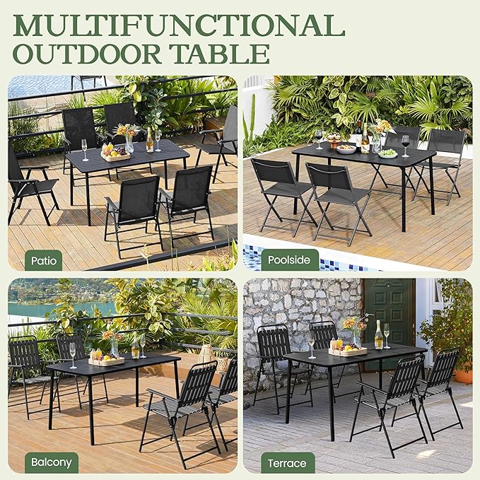 Yaheetech Outdoor Dining Table for 6 Person, Rectangular Slatted Metal Patio Table for Deck Garden Lawn Backyard Use - Photo 8