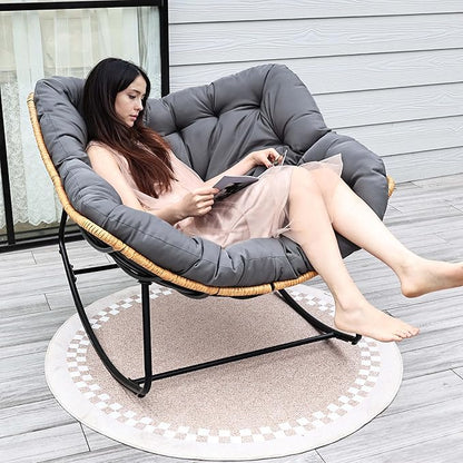 Outdoor Egg Rocking Chair, Indoor Papasan Rocking Chair with Thick Cushion, Modern Lounge Rocker for Balcony, Living Room, Bedroom, Porch, Lawn, Garden (Gray)