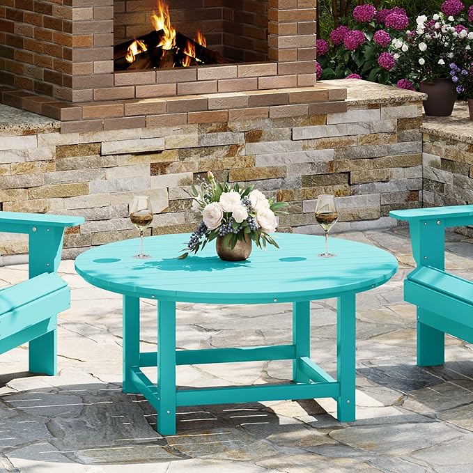 WestinTrends Malibu Low Outdoor HDPE Round Patio Coffee Table, Turquoise