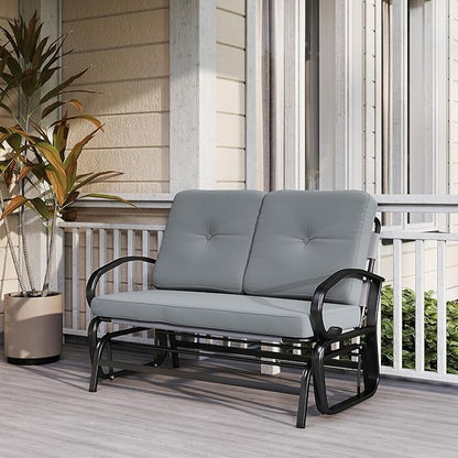 Outsunny Outdoor Glider Bench, 2-Person Patio Rocker Loveseat with Tufted Cushions, Steel Frame for Porch, Garden Backyard, Gray