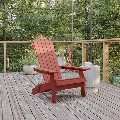 Flash Furniture Charlestown Folding Adirondack Chair - Red - Poly Resin - Indoor/Outdoor - Weather Resistant - Set of 4