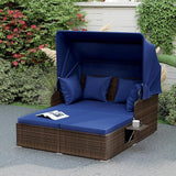 ORALNER Outdoor Daybed, 2-Person Wicker Patio Sofa with Retractable Canopy, Cushions & Pillows, 2 Side Trays - Photo 1