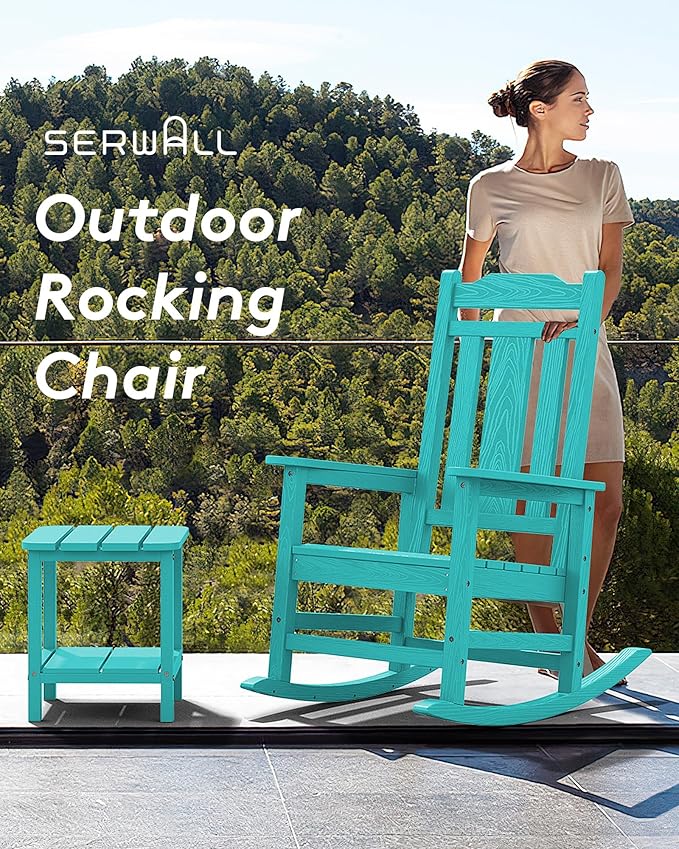 SERWALL Oversized Rocking Chair Set of 2 Outdoor, HDPE Outdoor Rocking Chair Set of 2, Aruba