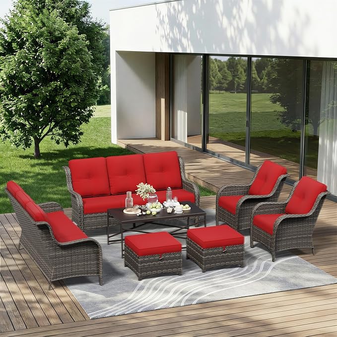 7 Piece Outdoor Wicker Patio Furniture Set, Patio Chairs Set with Thickened Olefin Cushions, High Back and Deep Seating - Photo 1