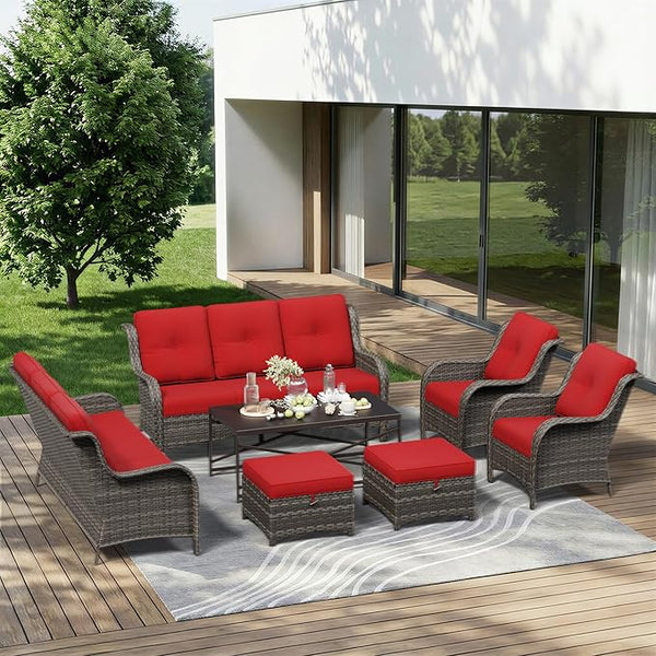 7 Piece Outdoor Wicker Patio Furniture Set, Patio Chairs Set with Thickened Olefin Cushions, High Back and Deep Seating - Photo 1