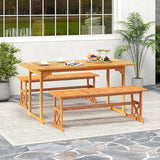 HAPPYGRILL Acacia Wood Outdoor Bench for 2-3 People, Patio Bench with Slatted Seat & X-Shaped Frame - Photo 5