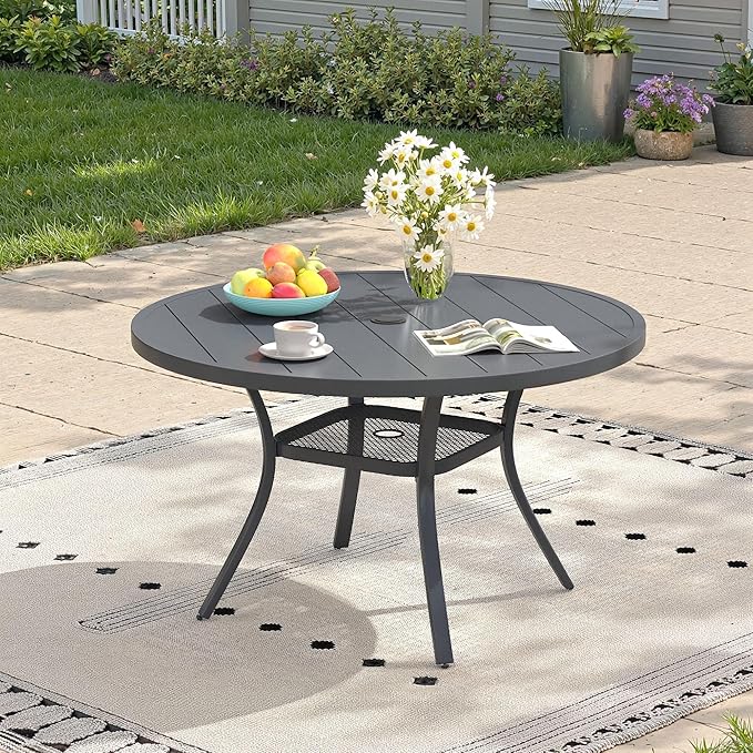 Outdoor Dining Table with Adjustable Umbrella Hole, 40.6" All-Weather Round Patio Dining Table for 4 - Photo 1