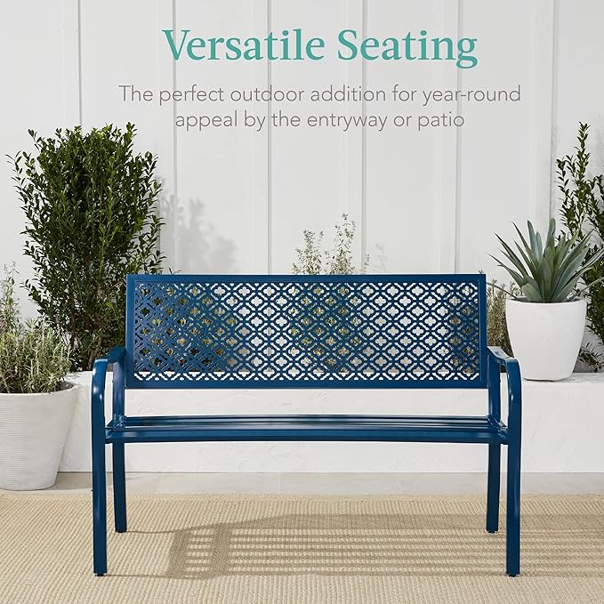 Best Choice Products Outdoor Bench 2-Person Metal Steel Benches Furniture for Garden, Patio, Porch - Photo 6