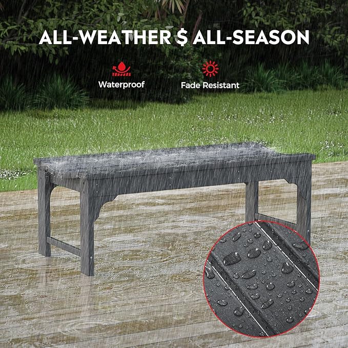 Costaelm Outdoor Benches Weatherproof, All Weather Resistant Park Bench Poly Lumber Backless Garden Bench Seat for Entryway Front Porch, Gray