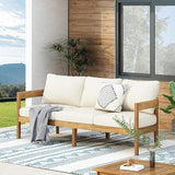 Brooklyn Outdoor 3 Seater Sofa with Cushions - Acacia Wood - Teak/Beige - Photo 2