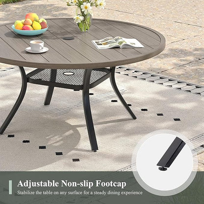 47.2" Patio Dining Table for 6, Round Outdoor Metal Dining Table with Umbrella Hole for Lawn Garden Backyard, Grey