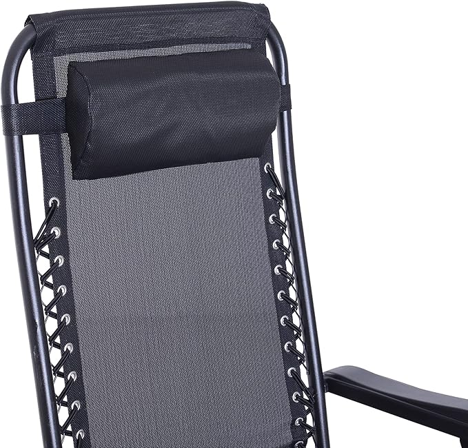 Outsunny Outdoor Rocking Chairs, Foldable Reclining Zero Gravity Lounge Rocker with Pillow, Cup & Phone Holder, Combo Design with Folding Legs, Black